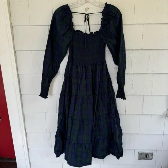 Hill House Naomi Nap Dress Long Sleeve Blackwatch Tartan Plaid size XS - Picture 11 of 13
